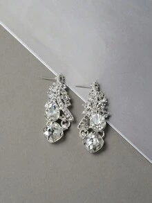 1pcs Luxury Silver Large Crystal Diamond Palace Style Bridal Wedding Dinner Party Dance Sparkling Necklace Earrings Set - 銀色 - 查看 6