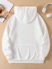 Sudadera de manga larga casual para mujeres - Sudadera con capucha acolchada con cordón y bolsillo frontal, perfecta para otoño e invierno, beige con diseño de estampado de letras coloridas "Mañana será bonito", ropa casual de invierno | Estampado de letras juguetón | Ajuste cómodo - Blanco - Ver 2