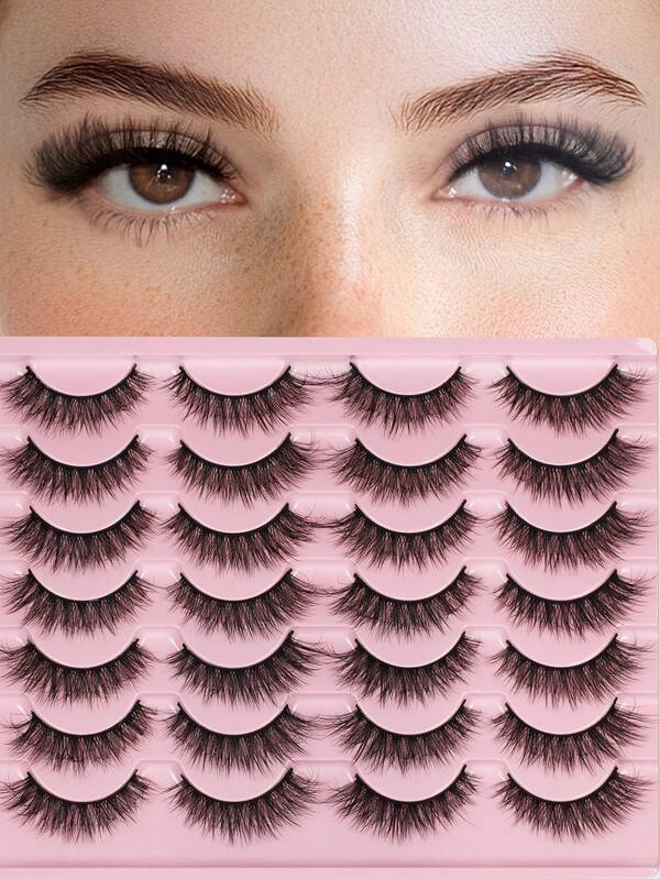 14 pares de pestañas postizas naturales y esponjosas, pestañas de ojo de gato cortas y esponjosas