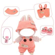 Latzhosen-Set mit Haarzubehör, Umhängetasche, Schuhe (ohne Plüschpuppe, nur Kleidung und Accessoires)