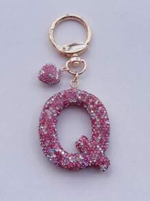 1 件粉色软陶瓷水钻镶嵌字母钥匙扣可爱个性吊坠女士包包配件汽车钥匙扣爱心装饰礼物送给妈妈和朋友情人节圣诞节万圣节配饰