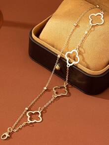 1pc Double Layer Hollow Four-Leaf Clover Pendant Anklet, Fashionable & Elegant, Suitable For Gifts, Parties And Daily Wear