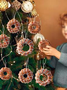 3PCS/6PCS Christmas Donut Candy Set In Coffee Color Suitable For Christmas Tree Decoration Home Decor Christmas Decorations Room Decor Winter