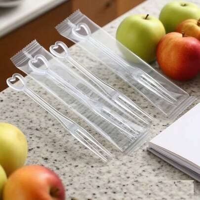 100/200 شوكة بلاستيكية شفافة للفاكهة - مغلفة بشكل فردي، ضرورية للمنزل والحفلات والنزهات، سهلة التنظيف
