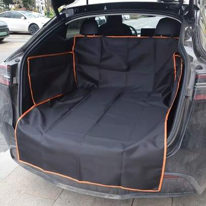1pc Waterproof Pet Car Trunk Mat - Machine Washable, Dust Protection, With Orange Decor, Suitable For Cats & Dogs, Black, Easy-To-Clean Material For Vehicle Interior Maintenance