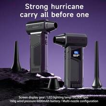 160,000 RPM Turbo Hair Dryer - Brushless Motor, 52m/S 4-Speed Wind, LED Light, 6000mAh Battery, Multi-Nozzle, Handheld Digital Display Fan For Computer/Dust/Car/Leaf Cleaning