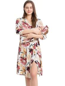 Conjunto de bata de maternidad y manta de recepción para bebé para el trabajo de parto y el parto - Marfil - Ver 1