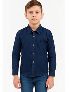 Men's Long Jeans Shirt For Children And Youth - Royal Blue - View 1