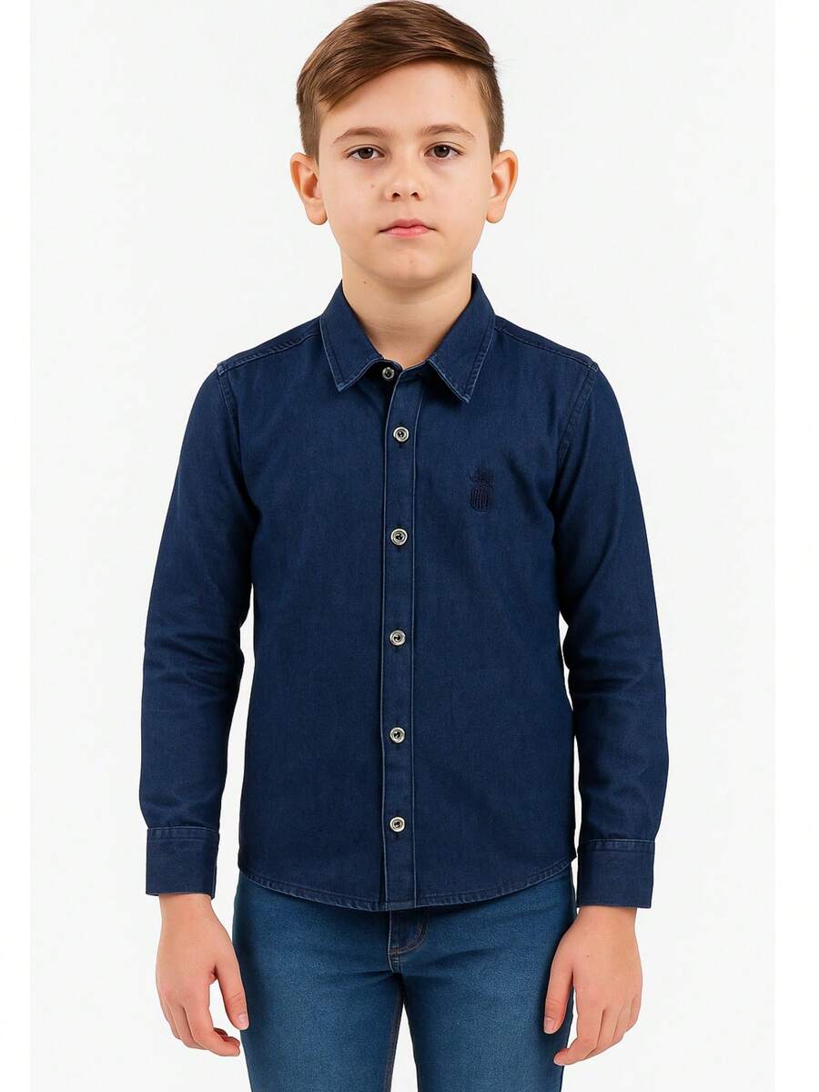 Men's Long Jeans Shirt For Children And Youth - Royal Blue - View 1