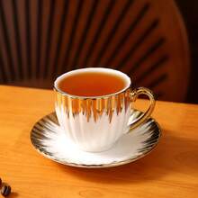 90-100ml/3.1-3.3oz Luxury Gold-Plated Ceramic Coffee Cup & Saucer Set, Suitable For Espresso, Turkish Coffee, Americano, Latte - Type C - View 6