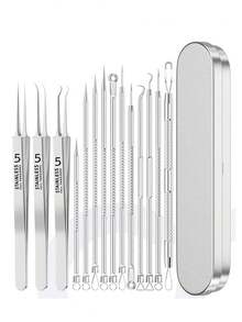 14PCS Stainless Steel Blackhead Removal Tool Set Stainless Steel Acne Removal Tool - Professional Acne Squeezing Kit Beauty Salon Special Blackhead Remover, Acne Needle Tool Pore Cleaner, Deep Cleansing Facial Skin Care Tool, Blackhead Remover, Beauty, Skin Care Products, Spa, Self Care, Skin Care Tools, Face Care, Esthetician Supplies, Skin, Face Wash, Facial - Silver - View 14