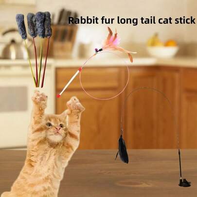 1/3 Stücke Katzenspielzeug Federwedel mit Plüschball, zufällige Farb- und Stilkombination