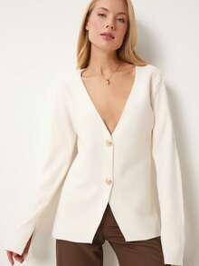 Casual Solid Color Button Front Cardigan, Autumn/Winter - White - View 2