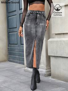 Mobula Sound 时尚休闲时尚银箔开衩牛仔女裙