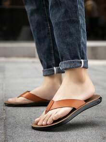 Dép xỏ ngón đế bằng thời trang nam mới cho kỳ nghỉ bãi biển, dép xăng đan dùng được trong nhà và ngoài trời, mùa hè - Màu vàng nâu - Xem 4