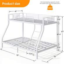 Bunk Bed Metal Bed Frame, Twin Over Full, Heavy Duty Sturdy Bed Frame With Ladder, Full Length Guardrails, Underbed Storage, White - 白色 - 查看 7