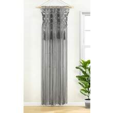 LUSH DECOR Boho Macrame Tassel Cotton Window Curtain/RoomDivider/WeddingBackdrop/WallDecor Neutral Single 40X84 Halloween-Fall Decor-Room Decor - Gray - 查看 2