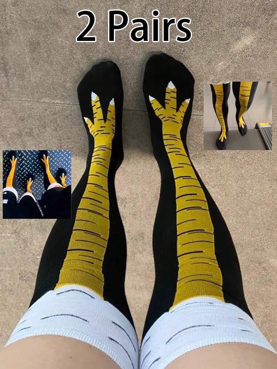 1/2 pares de calcetines sobre la rodilla con diseño de garra de pollo, unisex y divertidos. Calcetines únicos aptos para uso diario, deportes, reuniones, Y2K, calcetines acogedores