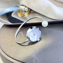 1 件女士精致手链表，配 1 颗大珍珠，钻石切割玻璃水晶表盘，简约石英表手链 - 白色 - 查看 5