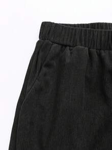 Corduroy Solid Color Pocket Thermal Lined Thick Pants, Casual Everyday Wear For Autumn/Winter - Black - View 5