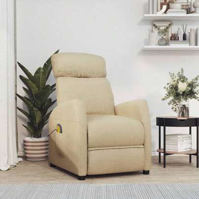 vidaXL Massage Chair Cream Fabric (100% Polyester), Plywood, Iron, Foam Medium Massage Chair Rectangular Modern Massage Chairs Multi-Position Backrest Massage Reclining Chair