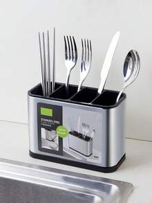 Stainless Steel Kitchen Utensils Storage Rack, Knife Holder, Spoon Fork Chopsticks Cookware Organizer Tray Stand - Silver - View 3