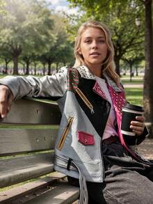 Risissida Women's Lightweight Cropped Patchwork Jacket - Minimalist Casual Style, All-Season Versatile Wear For Spring & Autumn