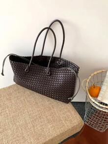 [Bolso De Hombro De Mujer] BOLSO DE TOTE TRENZADO, Bolso De Asa Superior De Moda, Bolso De Hombro De Unicolor Y Simple, Bolsos De Mano De Design De Lujo Para Mujer De Style Cotidiano - 中紫紅色 - 查看 3