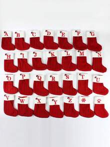 1pc Classic Christmas Stocking - Red And White Knitted Embroidered Alphabet Letter, Modern Style Holiday Polyester Candy Cane Decor, Festive Xmas Tree Hanging Ornament, Soft, Durable, Easy To Hang, Perfect For Holiday Season, Home Fireplace, New Year, Indoor And Outdoor Decor, Gift Bag, Christmas Decor Home Decor Christmas Decorations Room Decor