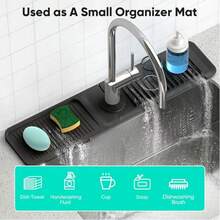 24 Inch Longer Faucet Mat For Kitchen Sink [5°Slope Fast Self-Draining]Bathroom Kitchen Sink Splash Guard Silicone Sink Faucet Mat Splash Guard Kitchen Sink Area Tidy Splash Faucet Guard Draining Mat - 黑色 - 查看 6