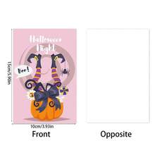 12pcs/Set Pink Halloween Greeting Cards - Handwritten Single-Sided Paper Postcards, Party Invitations, Decorations With Elements Like Ghosts, Pumpkins, Spiders, Bats, Castles, Black Cats, Tombstones, Suitable For Halloween Decoration, Theme Party Invitations, Halloween Decor, Fall, Room Decor, Fall Home Decor, Halloween Decorations