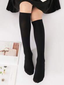 1/4/5 paia di calze a mezza gamba/polpaccio di colore unito per donna, con motivo a onde antiscivolo, in nero/marrone/bordeaux/beige, calze eleganti, stile Y2K, calze calde e confortevoli