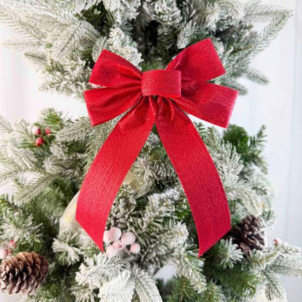 Decorazioni natalizie a forma di fiocco per albero di Natale, colore rosso e oro, per decorazioni di finestre per feste natalizie, ornamenti pendenti