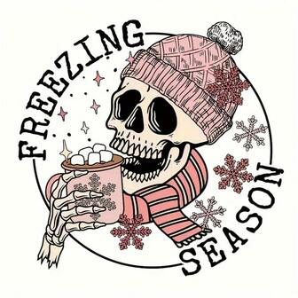 Freezing Season Skull Iron-On Transfer Decals, Mixed Color Vinyl Heat Press Stickers For T-Shirts, Hoodies, And Sweatshirts
