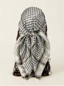 1条女士新款印花方巾，防晒围巾，日常连衣裙头巾 - 01-黑色 - 查看 11