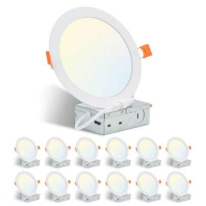 Light 12 Pack 6 Inch Slim LED Recessed Ceiling Panel Lights With Junction Box 12W 1080LM 5CCT Selectable 2700K-5000K Dimmable Ultra-Thin Downlights For Kitchen Bedroom Bathroom Living Room ETL Certified