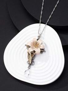 1 件哥特式十字架和栀子花复古吊坠项链，适合女性日常佩戴 - 彩色 - 查看 2