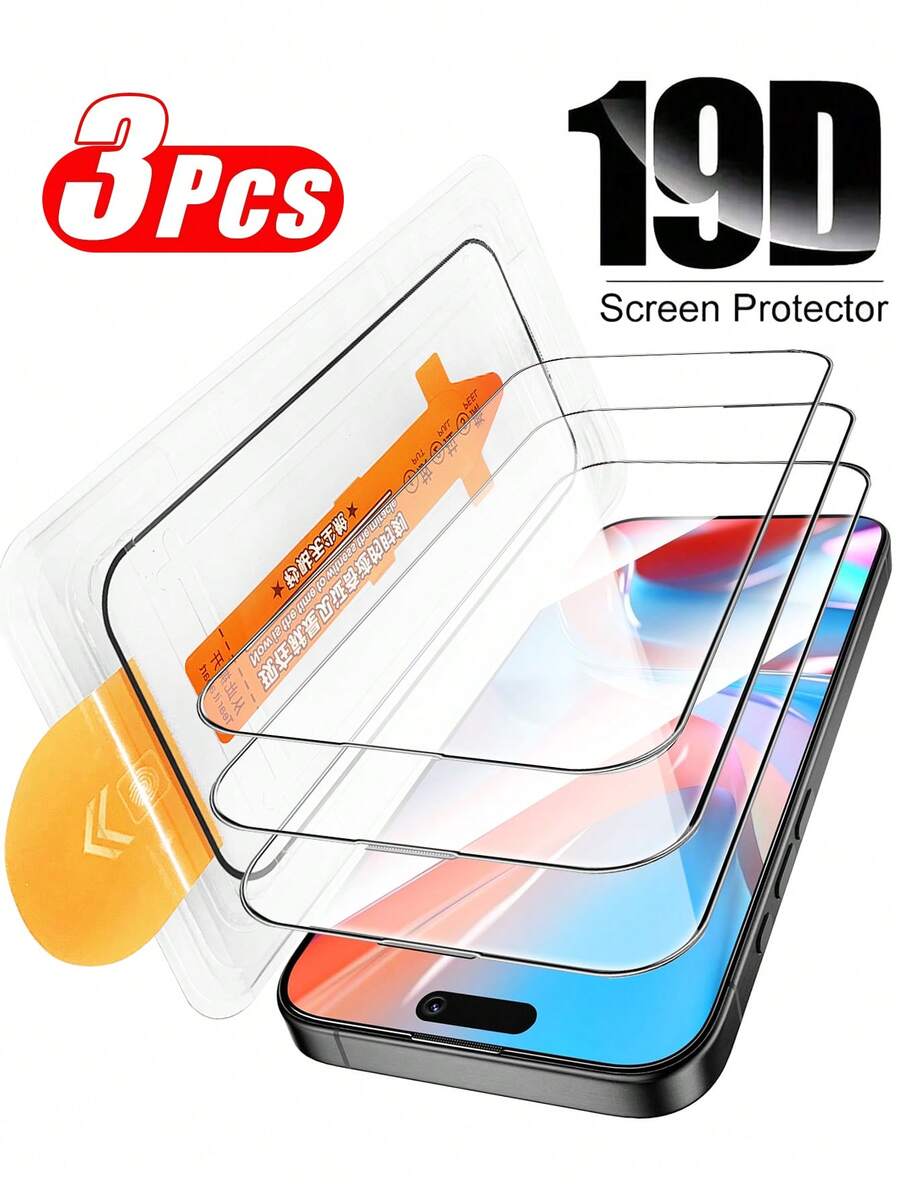 3片装自动对齐钢化玻璃屏幕保护膜，高清材质，防尘，无气泡，易于贴合，兼容苹果X/XR/11/12/13/14/15/16/16 Plus/16 Pro/16 Pro Max/16e系列，生日、送给家人、朋友的理想礼物，必备手机屏幕保护膜，适合日常保护、办公、居家使用，防水、防震、防摔、防刮、防指纹，全覆盖。