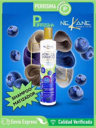 Shampoo Matizador Mora Azul - Nekane capilar, 300g – Shampoo MORAZUL Matizador, Elimina Visos Amarillos en Cabello Rubio y Con Canas. Sin Sal Neutralizador, Aporta Antioxidantes, Brillo y Suavidad al Cabello. Deja un cabello limpio,suave y brillante,Desenreda e hidrata el cabello, Aporta brillo y sedosidad, Repara puntas dañadas, Elimina el frizz.