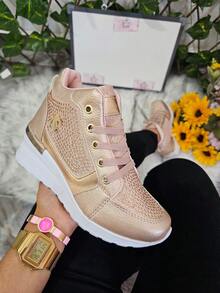 Tenis Zapato de Mujer Plataforma Cuña,  Cómodos, con detalles Métalicos Cadena , Juvenil     Casual  Fiesta  Al aire libre  Sexy          Fiesta  Oficina  Casa  Exterior 4037 - Rosa Oxidada - Ver 4