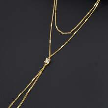 Rhinestone Decor Double Layer Long Chain Y-Lariat Fringe Necklace Fashion  Jewelry