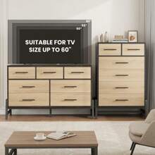 strundghti 6 Dresser For Bedroom, 52" Wide Dresser, Wide Drawer With Storage Freestanding, Wooden Closet Storage Chest For Living Room, Bedroom, Entryway - 黑色 - 查看 7