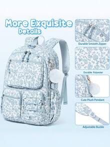 School Backpack For Girls Boys - 3PCS Corduroy Kids Backpack Set With Lunch Box & Pencil Pouch, Lightweight Teen Girls School Bag Laptop Bag Travel Daypack For Elementary Middle High School Student Back To School Bookbag Set - Blue Floral - 查看 6