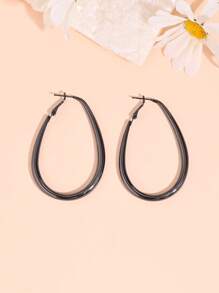 1 对时尚简约椭圆形水滴光滑耳环，适合女性日常、通勤、派对佩戴，四季皆宜 - 銀色 - 查看 3