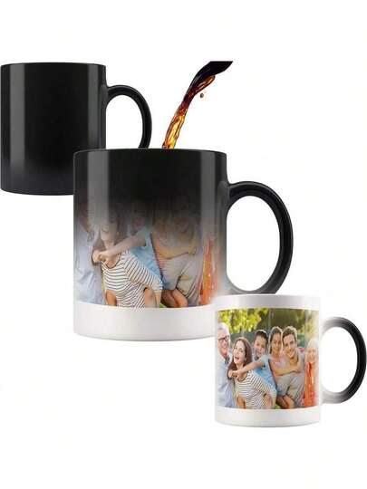 1pc 11oz/350mlL Custom Personalised Mug, Hot Water Colour Changing Magic Coffee Mug, Colour Changing Magic Mug In Your Choice Of Black, Blue Or Red, Customised Mug With Custom Photo And Logo Design, Novelty Customised Gift Teacups For Valentine's Day, Birthdays, Children's Day, Father's Day, Graduation, Weddings, Housewarming, Restaurant Openings, 25 Years Back To School Season Gift Giving, Minimalist Design