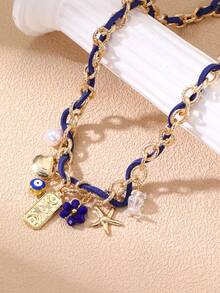 1pc European & American Luxury Flower, Heart, Starfish, Evil Eye Pendant Handmade Necklace, Versatile For Daily Wear, Vacation, Gift - Multicolor - View 7