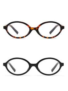 2pcs Women's Elliptical Small Oval Frame Personalized Street Snap Concave Shape Clear Glasses Summer Study Accessories Glasses Accessories For Women - 2 CÁI (màu da báo + đen) - Xem 5