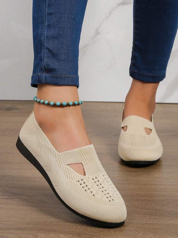 Hollow Out Mary Jane Shoes For Women, Breathable Mesh Slip-On Flats, Lightweight & Fashionable, Plus Size, Summer
