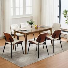 LIZHOUMIL Dining Chairs Set Of 2/4/6 - Mid Century Modern Upholstered Retro PU Leather Kitchen Chairs With Walnut Bentwood Back And Metal Legs, Black/White - 白色 - 查看 2