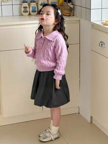 DAZY 少女翻领针织毛衣 - 紫色 - 查看 5